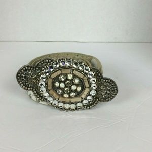 White Women's Sequin Leather Stud Belt 6194